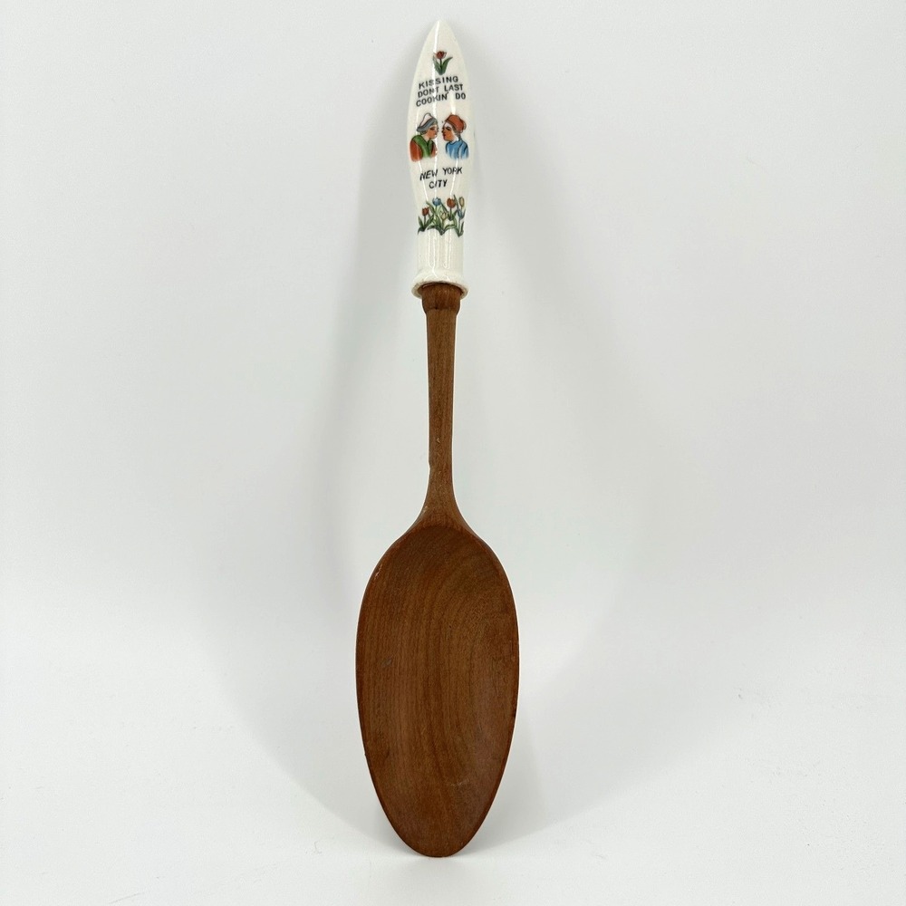 Vintage Wood Spoon with Porcelain New‎ York City Handle Decor Farmhouse